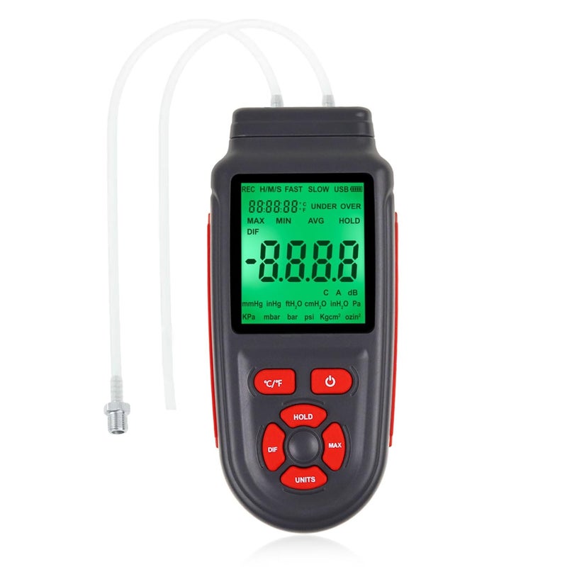 DANOPLUS Manometer Gas Pressure Tester Gauges HVAC 12 Selectable Units Digital Differential Dual Air Pressure Meter Handheld Tester - Image 1
